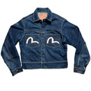 Evisu Vintage Daicock Cream White Swoosh Red Stitch Denim Jacket (L)