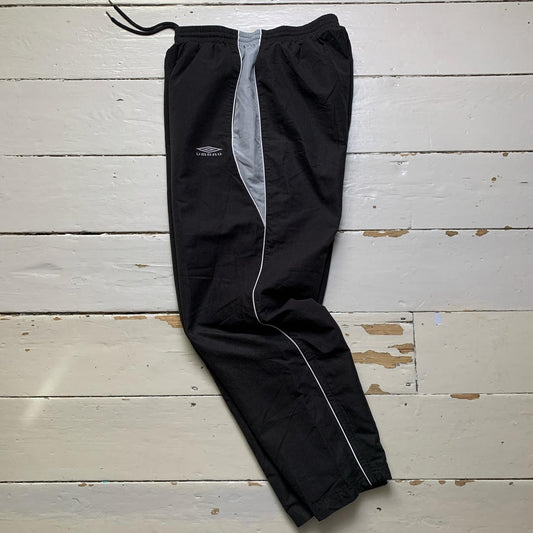 Umbro Vintage Black and Grey Shell Baggy Track Pant Bottoms