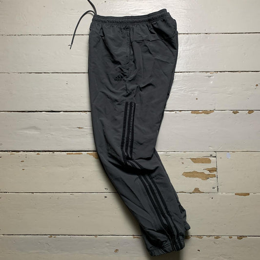 Adidas Grey and Black Baggy Shell Track Pant Bottoms