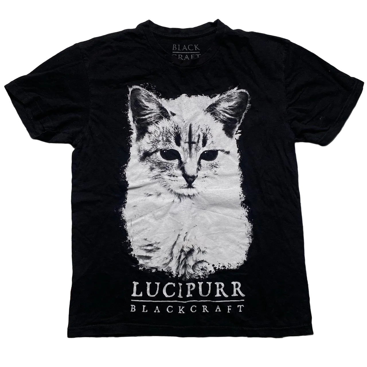 Black Craft Cult Lucipurr Cat Goth Grunge T Shirt Black and White (S)