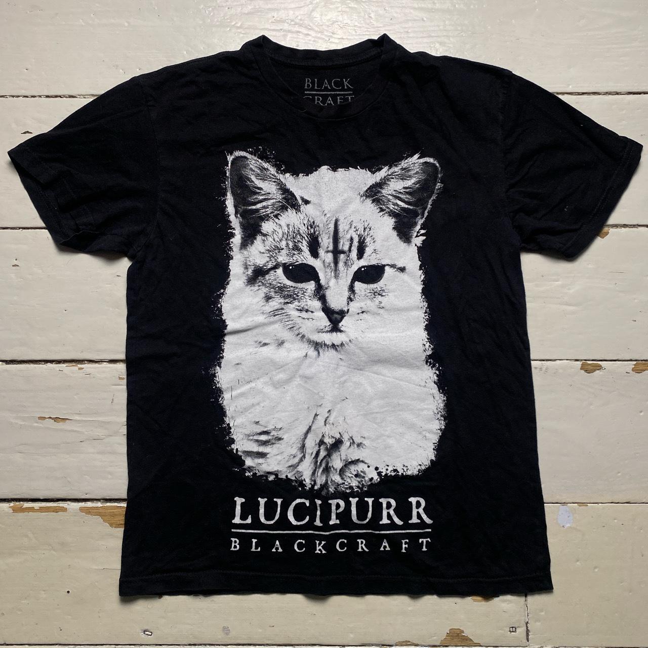 Black Craft Cult Lucipurr Cat Goth Grunge T Shirt Black and White