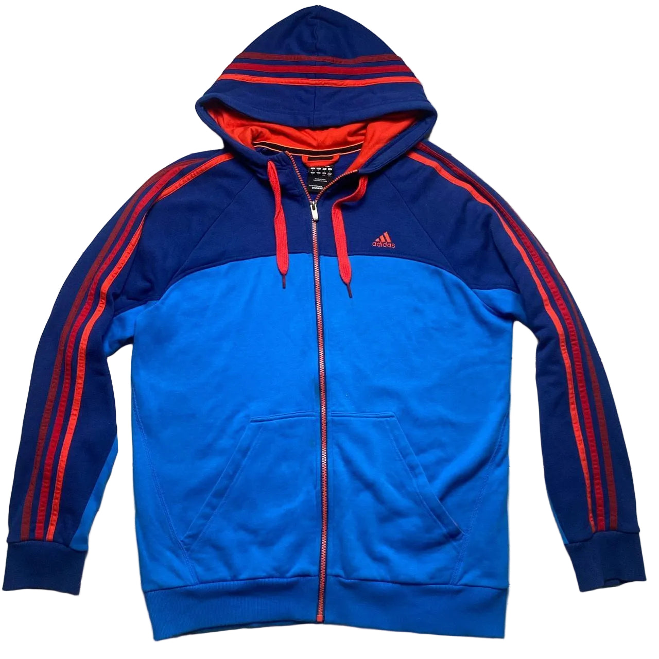 Adidas Performance Essentials Three Stripe Blue Red and Orange Hoodie (L)