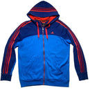 Adidas Performance Essentials Three Stripe Blue Red and Orange Hoodie (L)