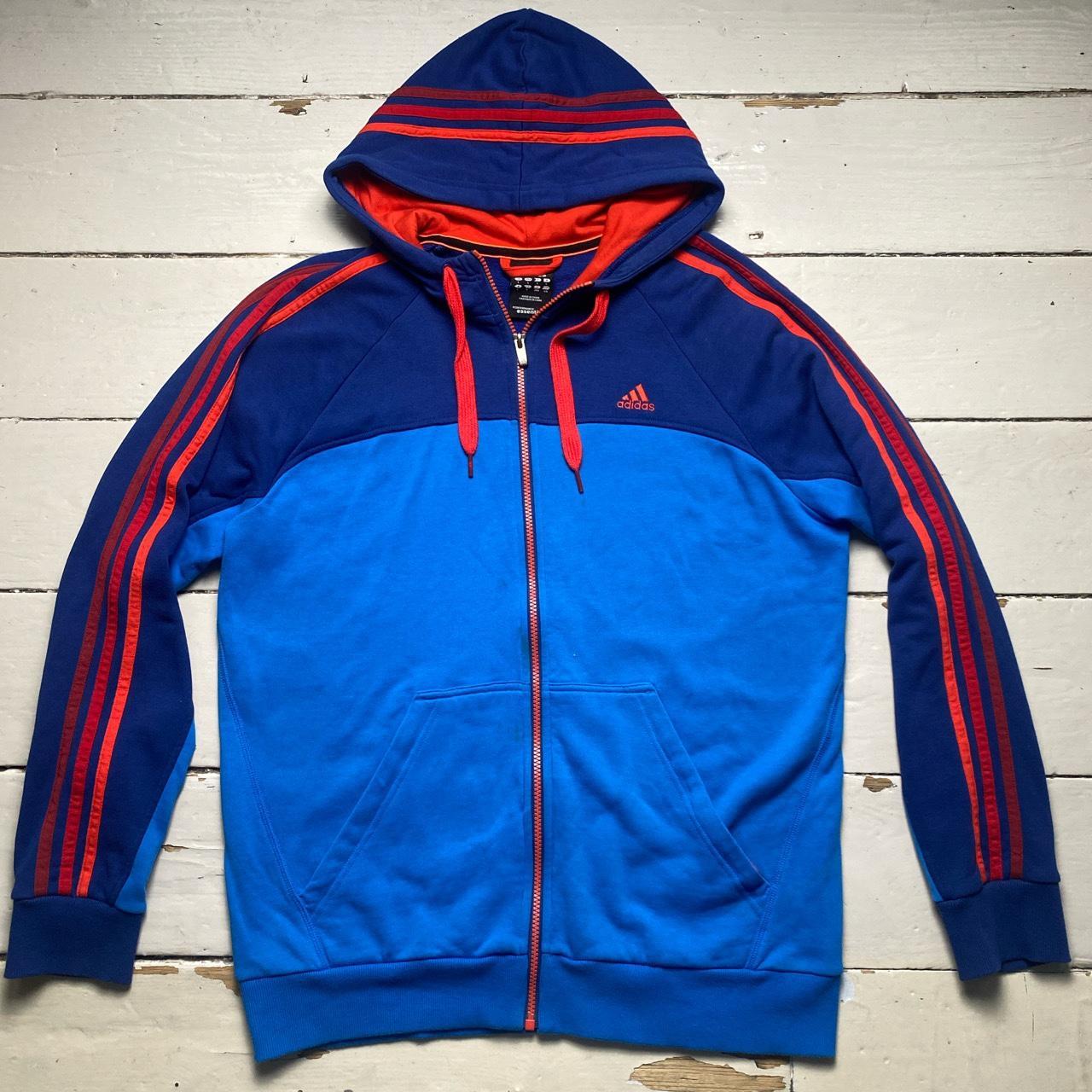 Adidas Performance Essentials Three Stripe Blue Red and Orange Hoodie