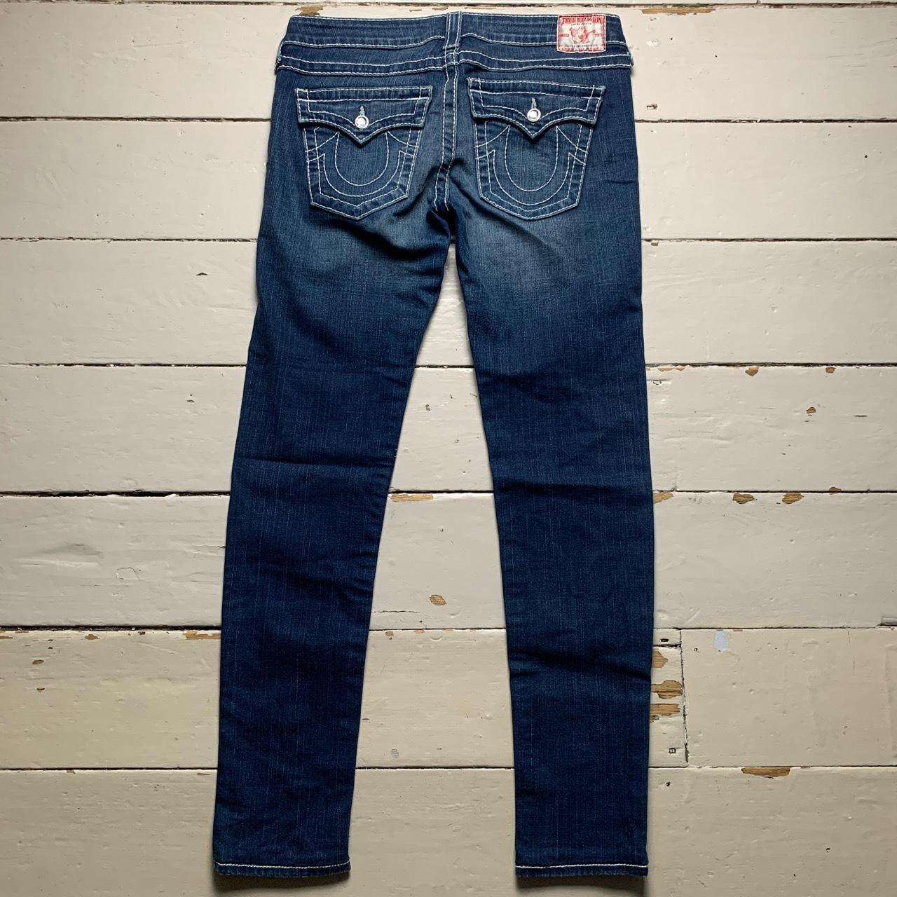 True Religion Disco Julie Big T Navy Stonewash and White Stitch Womens Jeans