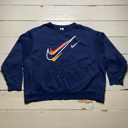 Nike Big Swoosh Navy and Multi Colour Baggy Jumper