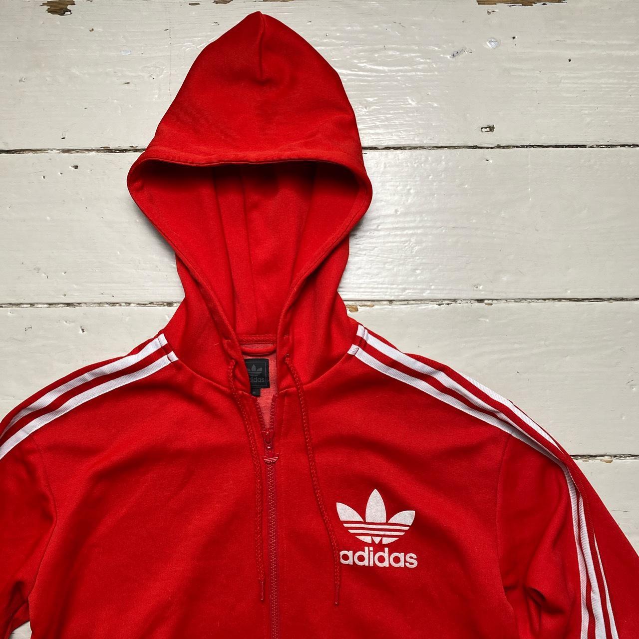 Adidas Originals Red and White 3 Stripe Hoodie