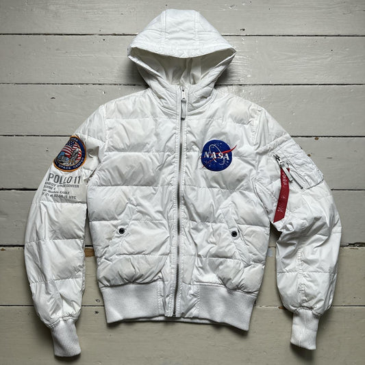 Alpha Industries White Puffer Bomber Jacket White