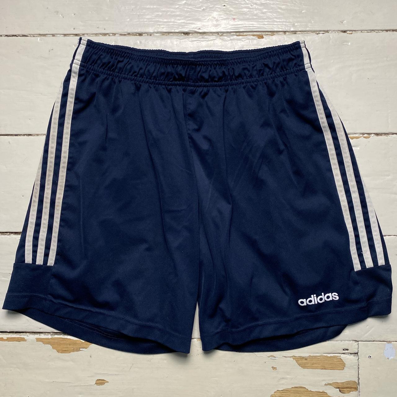 Adidas Navy and White 3 Stripe Shorts