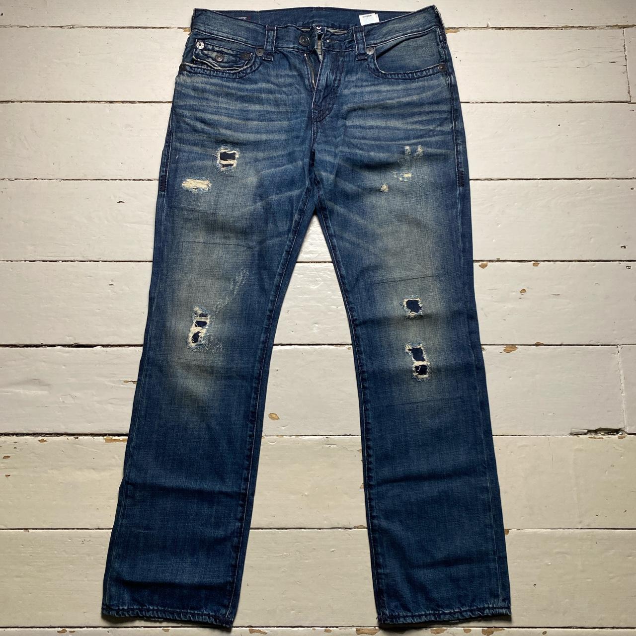 True Religon Ricky Distressed Big Navy Stitch Baggy Jeans