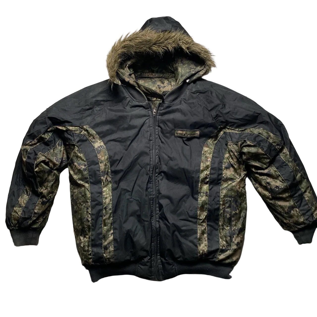 Down Impact Digi Camouflage Reversible Black Puffer Coat (L)
