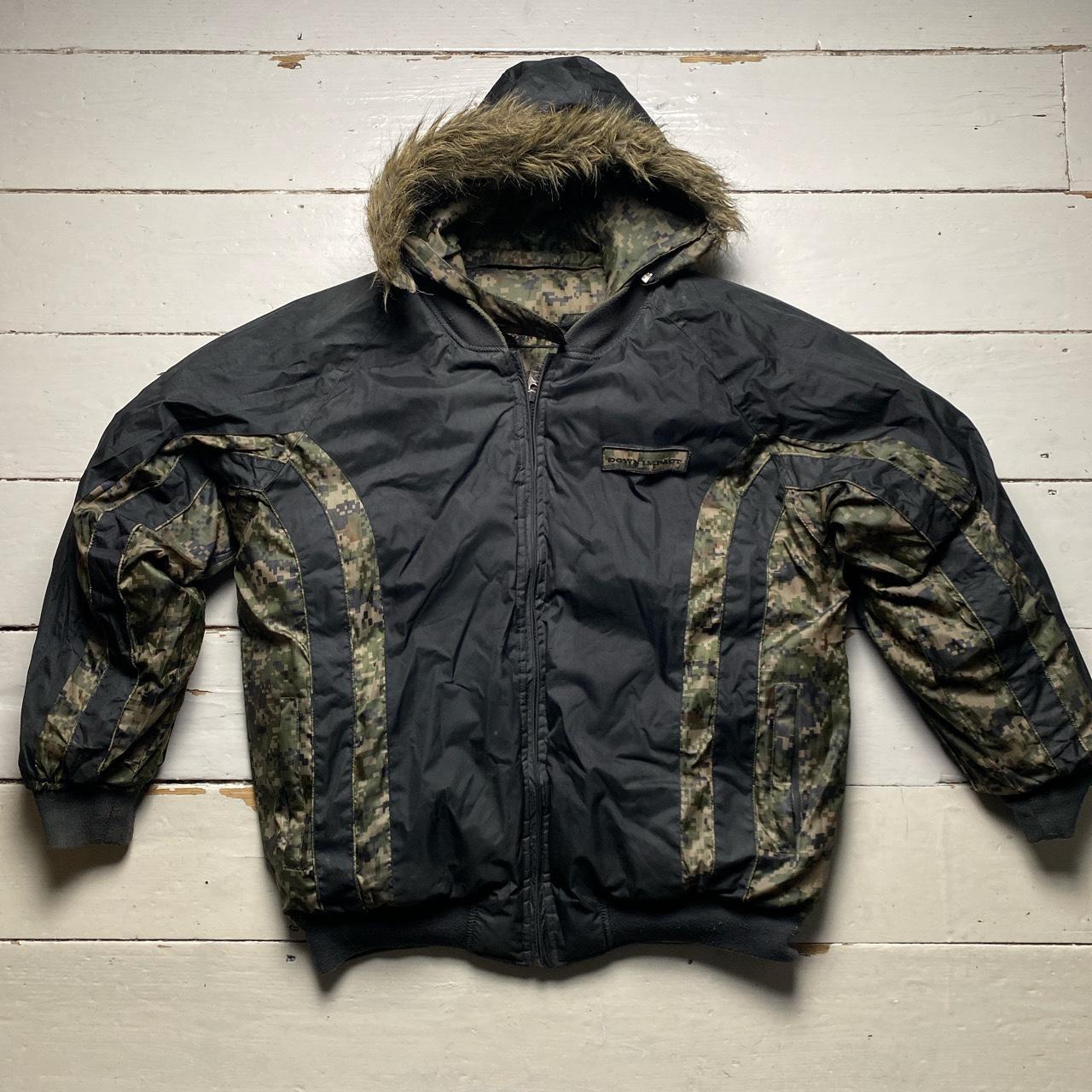 Down Impact Digi Camouflage Reversible Black Puffer Coat