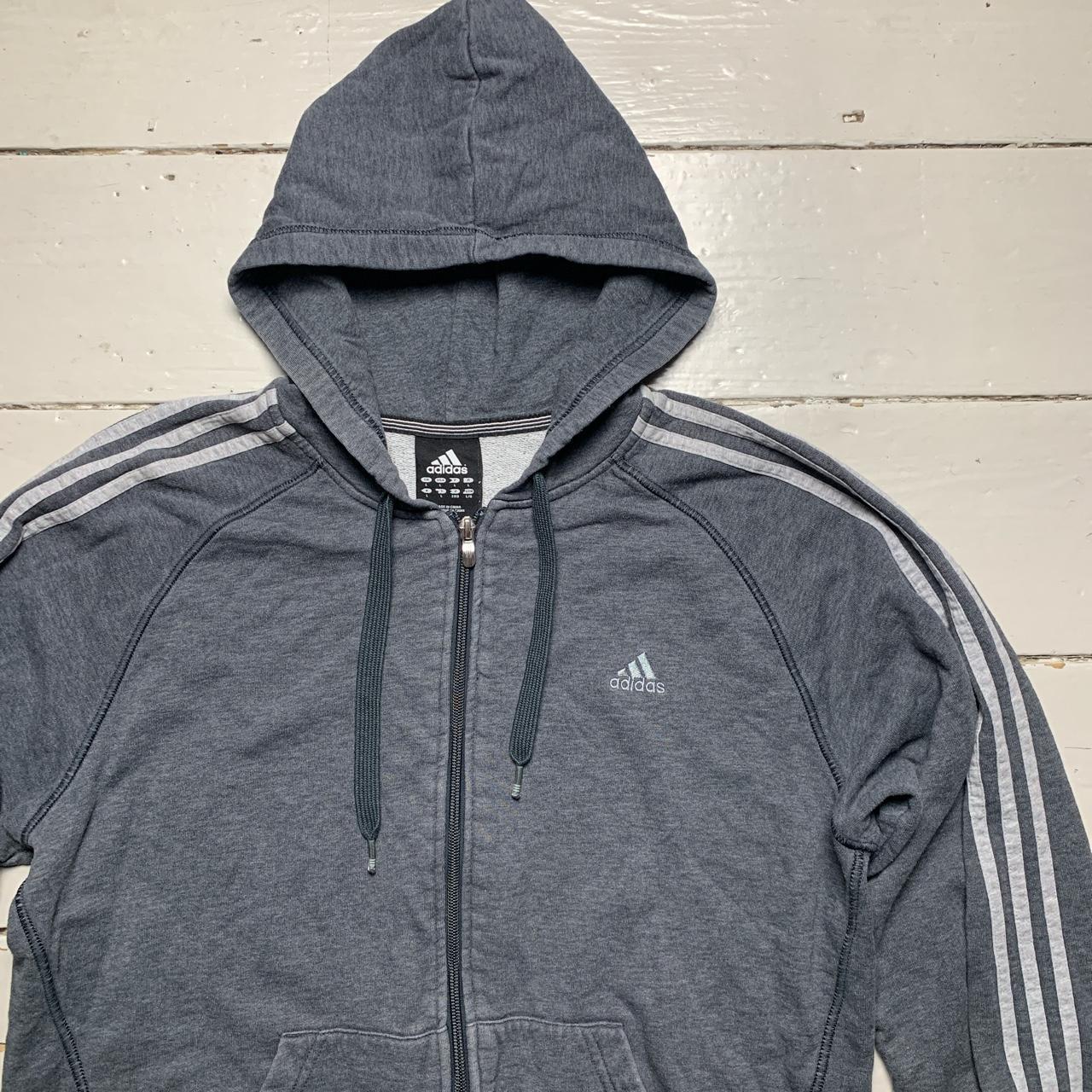 Adidas Performance Essentials Grey 3 Stripe Two Tone Hoodie