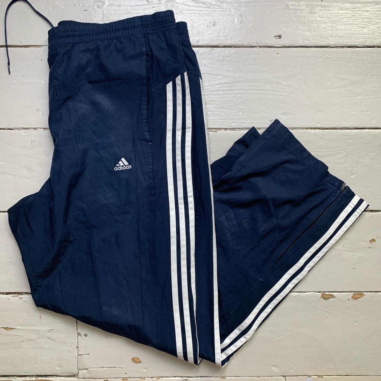 Adidas Navy and White 3 Stripe Shell Track Pant Baggy Bottoms