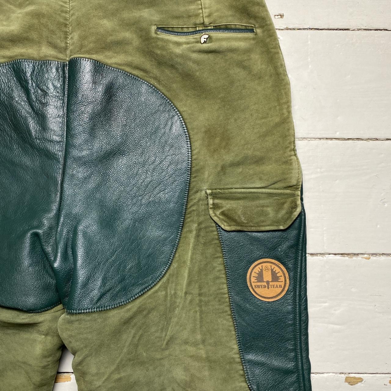 Nyman Swed Team Army Green Soft Velour Cotton and Leather Hunter Trousers