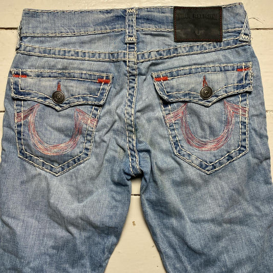 True Religion Light Blue Red White and Red Big Stitch Baggy Ricky Jean