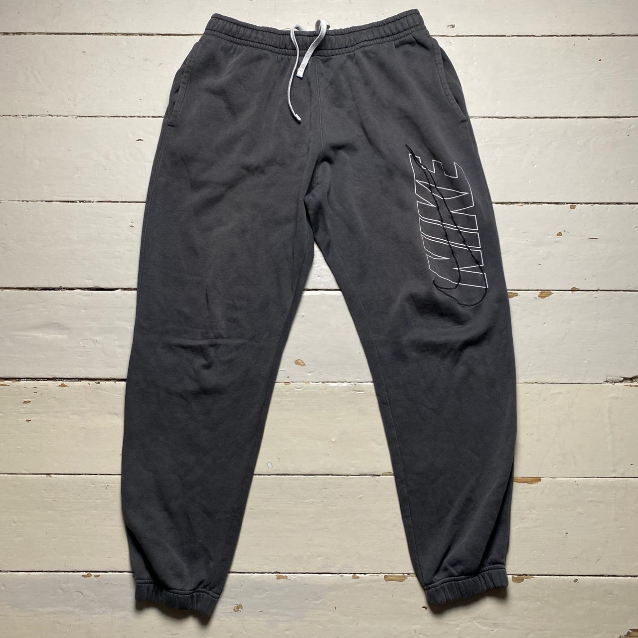 Nike Club Big Swoosh Spellout Joggers Grey Black and White
