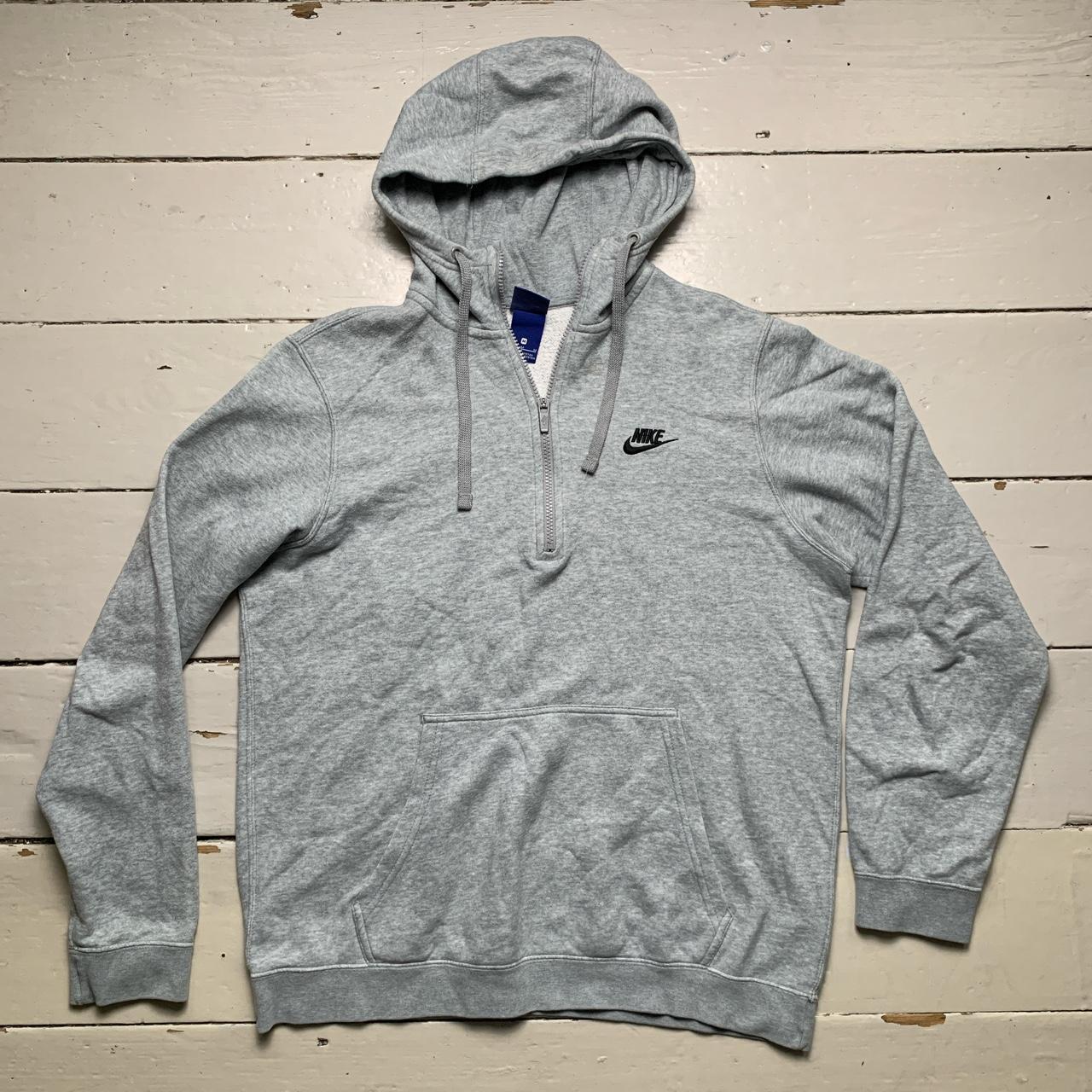 Nike Grey and Black Swoosh Quarter Zip Hoodie