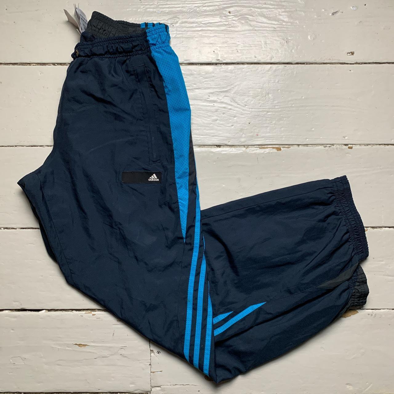 Adidas Vintage Black Navy and Blue Shell Trackpant Baggy Bottoms