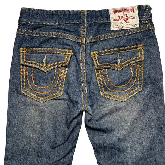 True Religion Billy Big Yellow Gold Stitch Blue Jeans (32W)