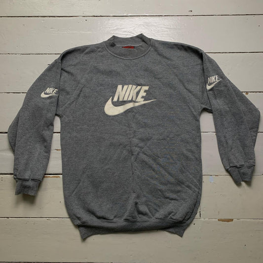 Nike Big Swoosh Grey and White 90s Jumper