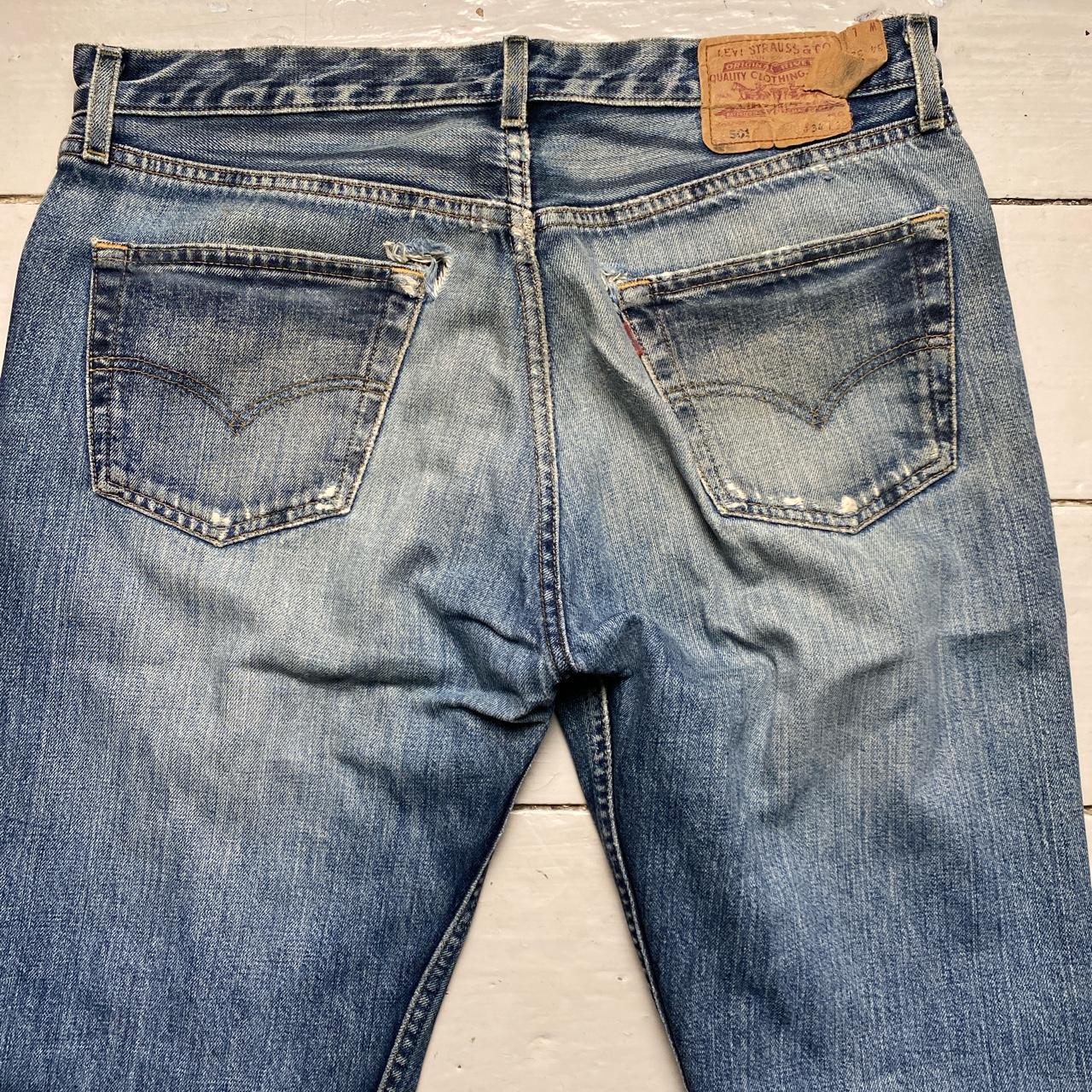 Levis 501 Distressed Stonewash Blue Baggy Jeans