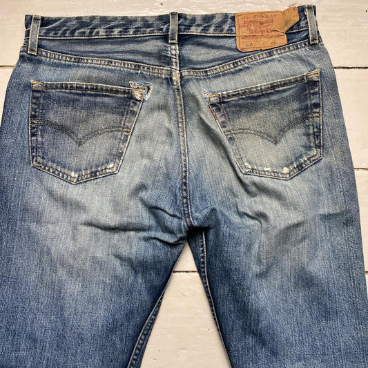 Levis 501 Distressed Stonewash Blue Baggy Jeans