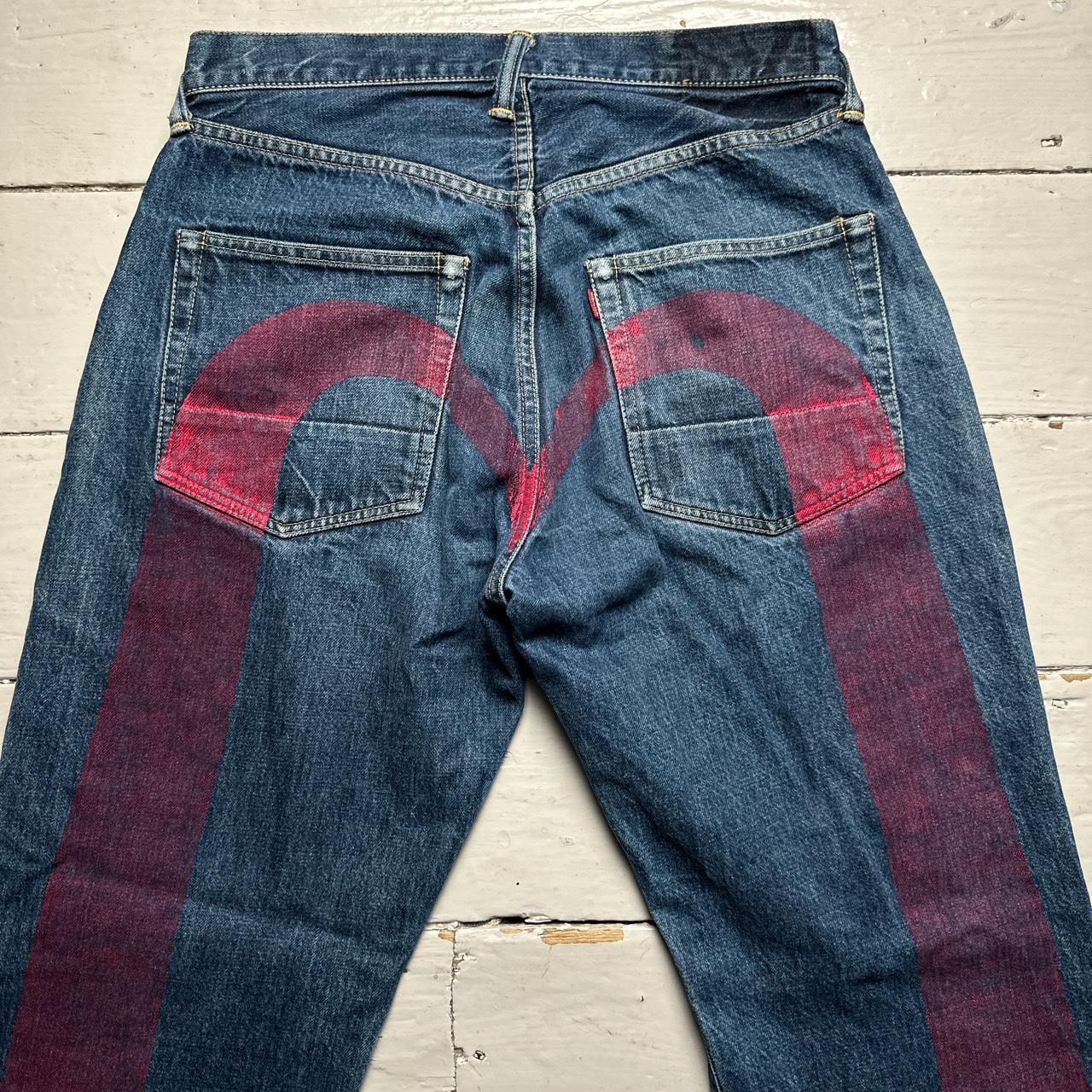 Evisu Big Daicock Swoosh Navy and Red Baggy Jeans