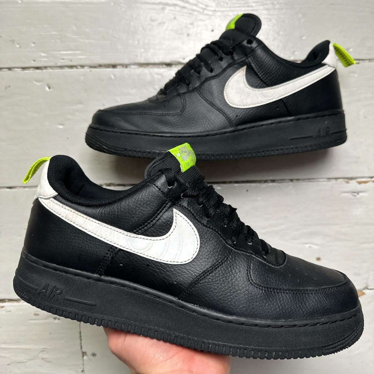 Nike Air Force 1 Black White and Neon Green