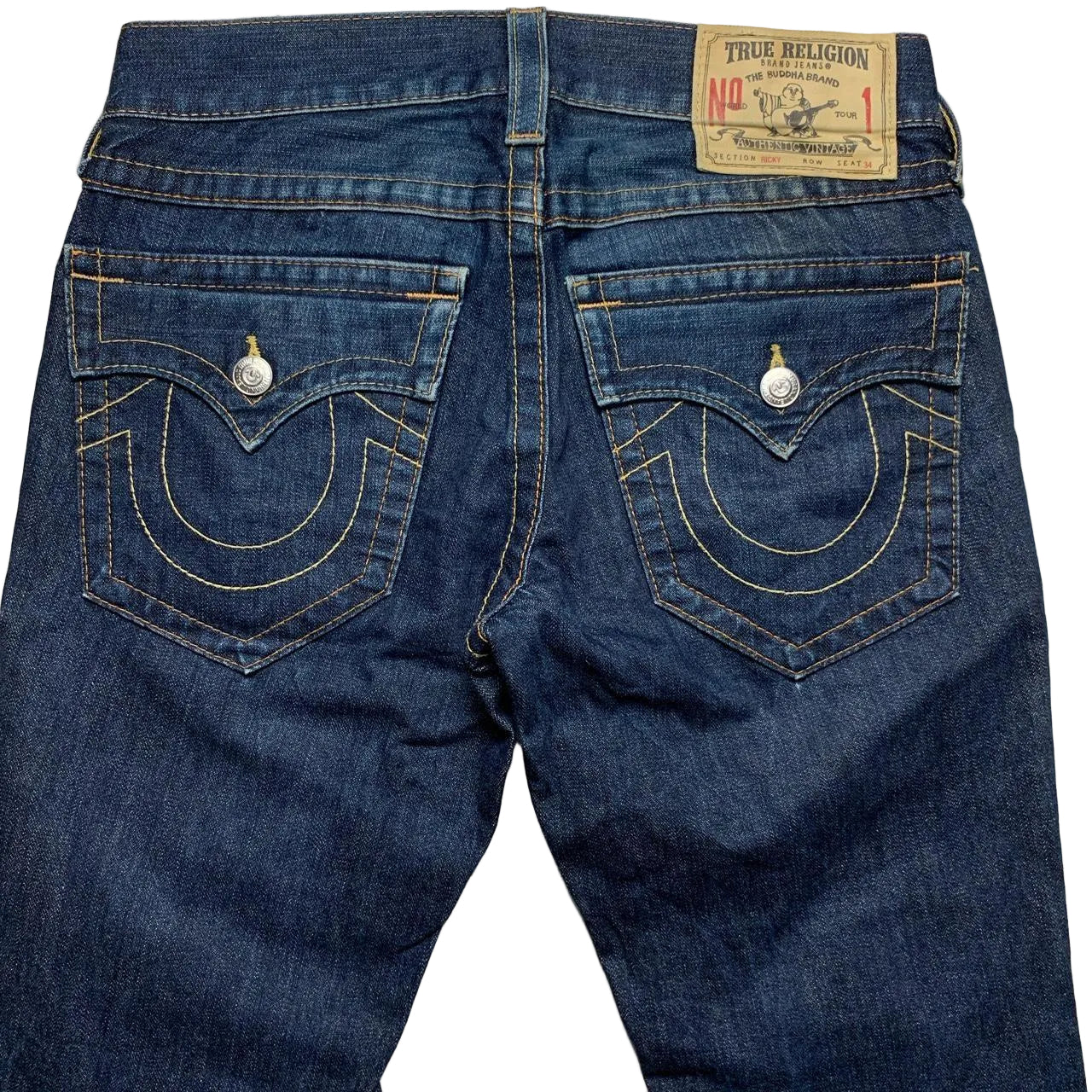 True Religion Ricky Dark Navy Jeans Yellow Stitch (30W)