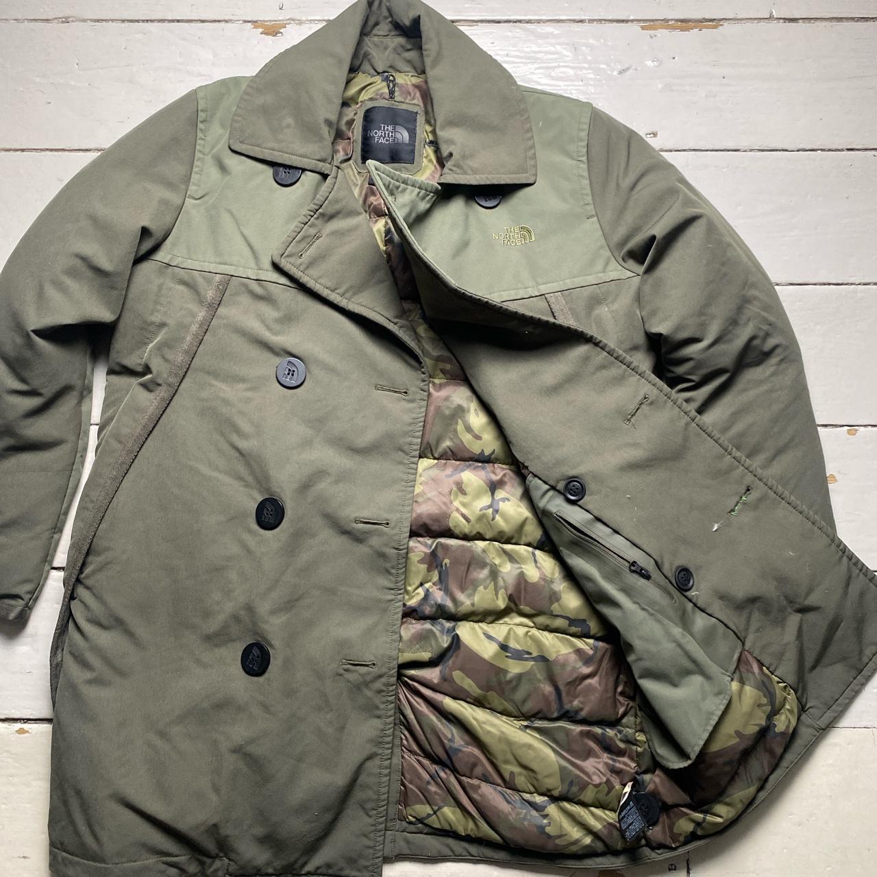 The North Face Windwall Khaki Green Camo Puffer Trench Coat