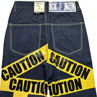 Dirty Money Vintage Caution Print Jeans (30W,38W,40W)
