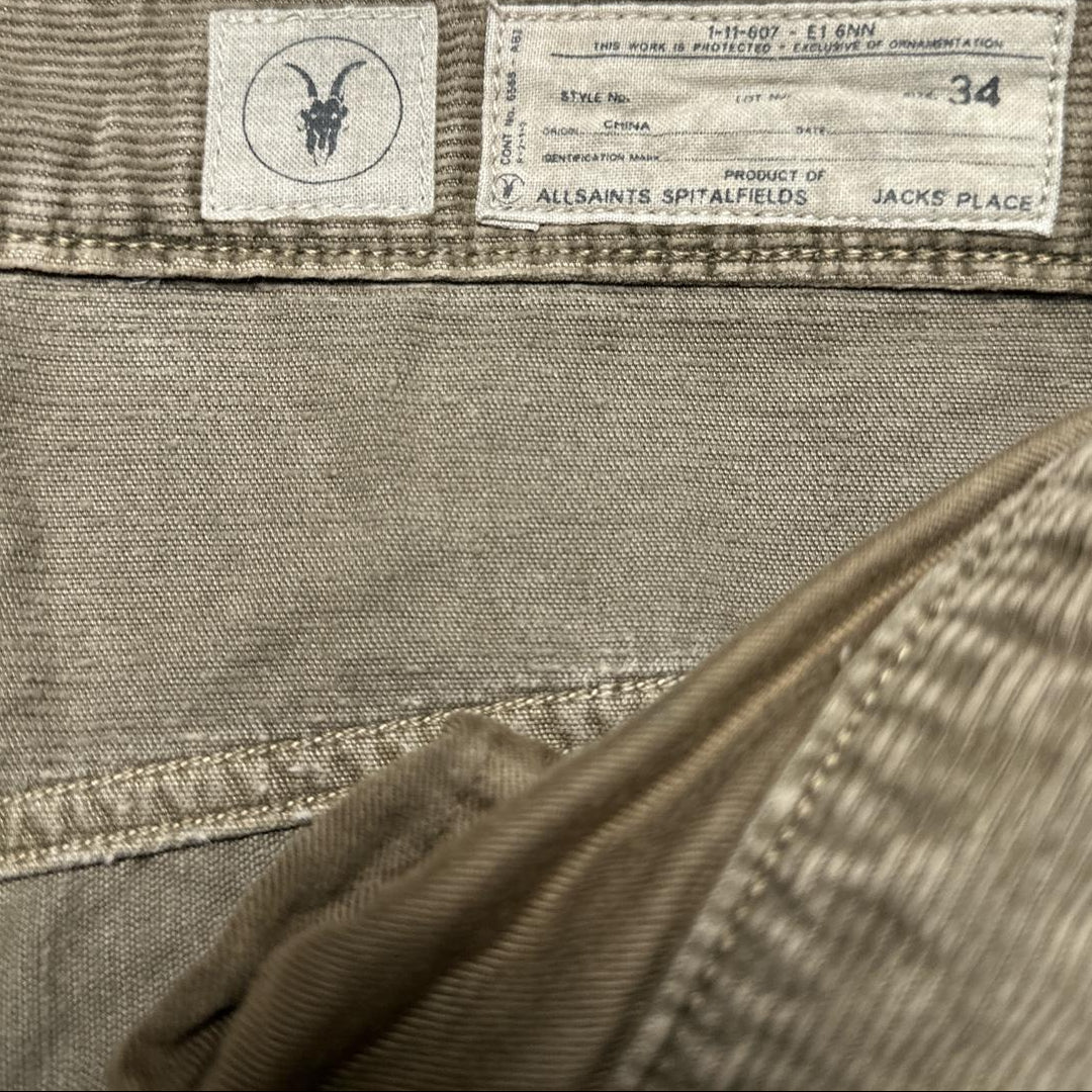 All Saints Corduroy Khaki Jeans (34W)