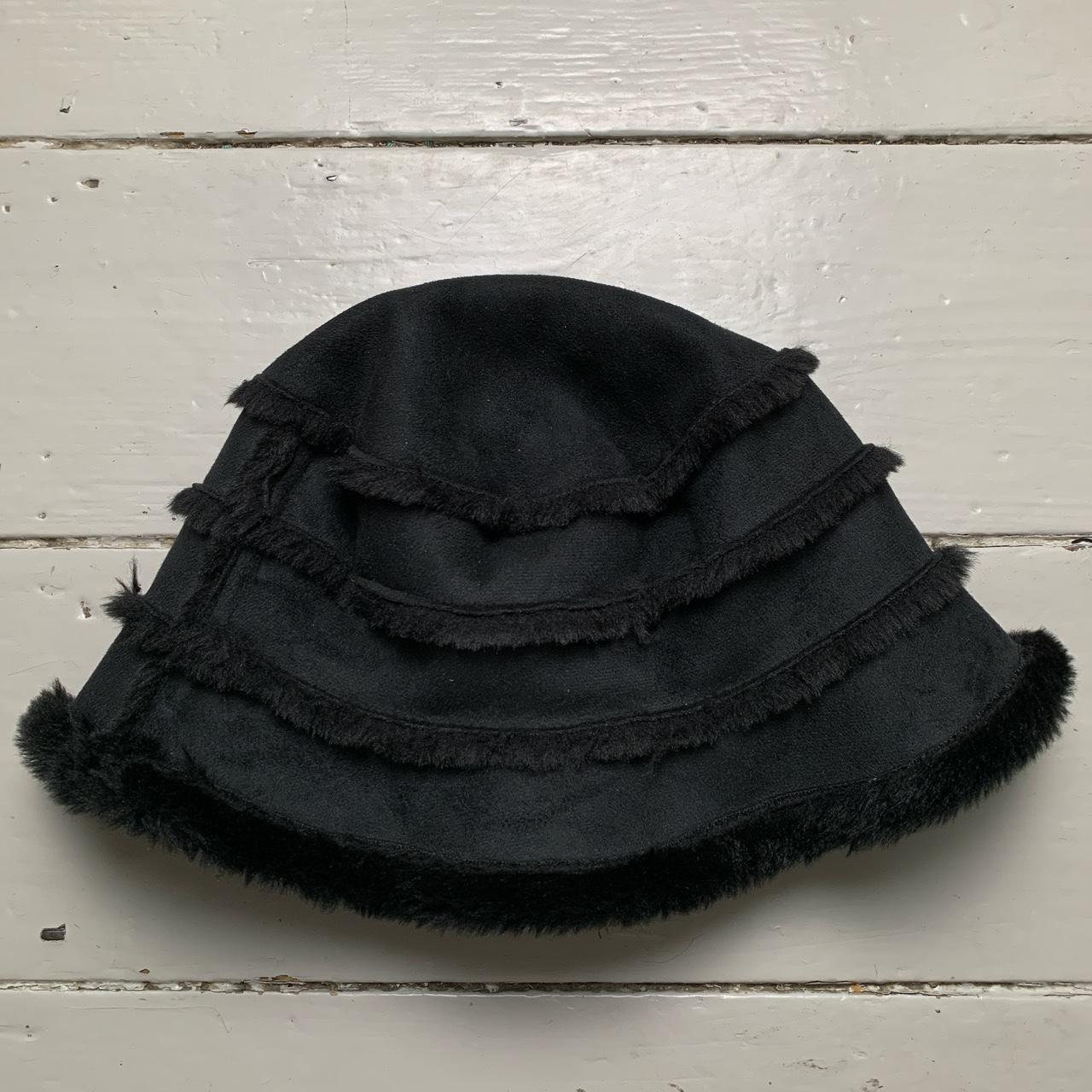 Barbour Black Suede Faux Fur Bucket Hat