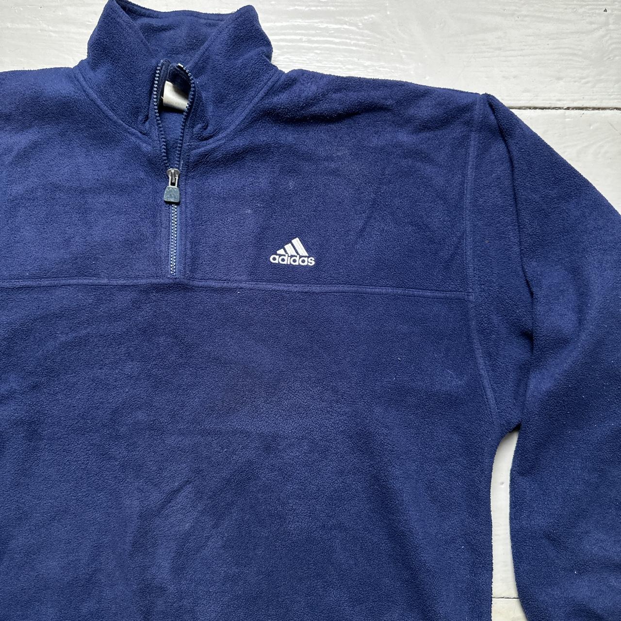 Adidas Vintage Navy and White Fleece Quarter Zip Jumper