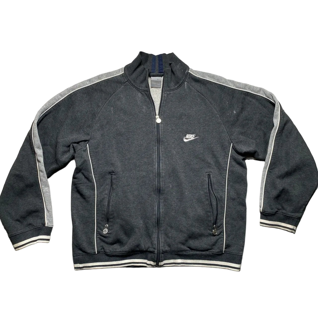 Nike Vintage Grey and White Swoosh Zip Jumper (M)