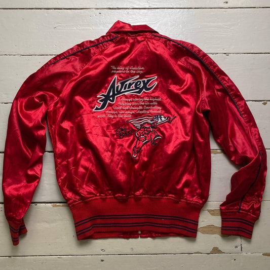 Avirex Vintage Red Satin Bomber Jacket