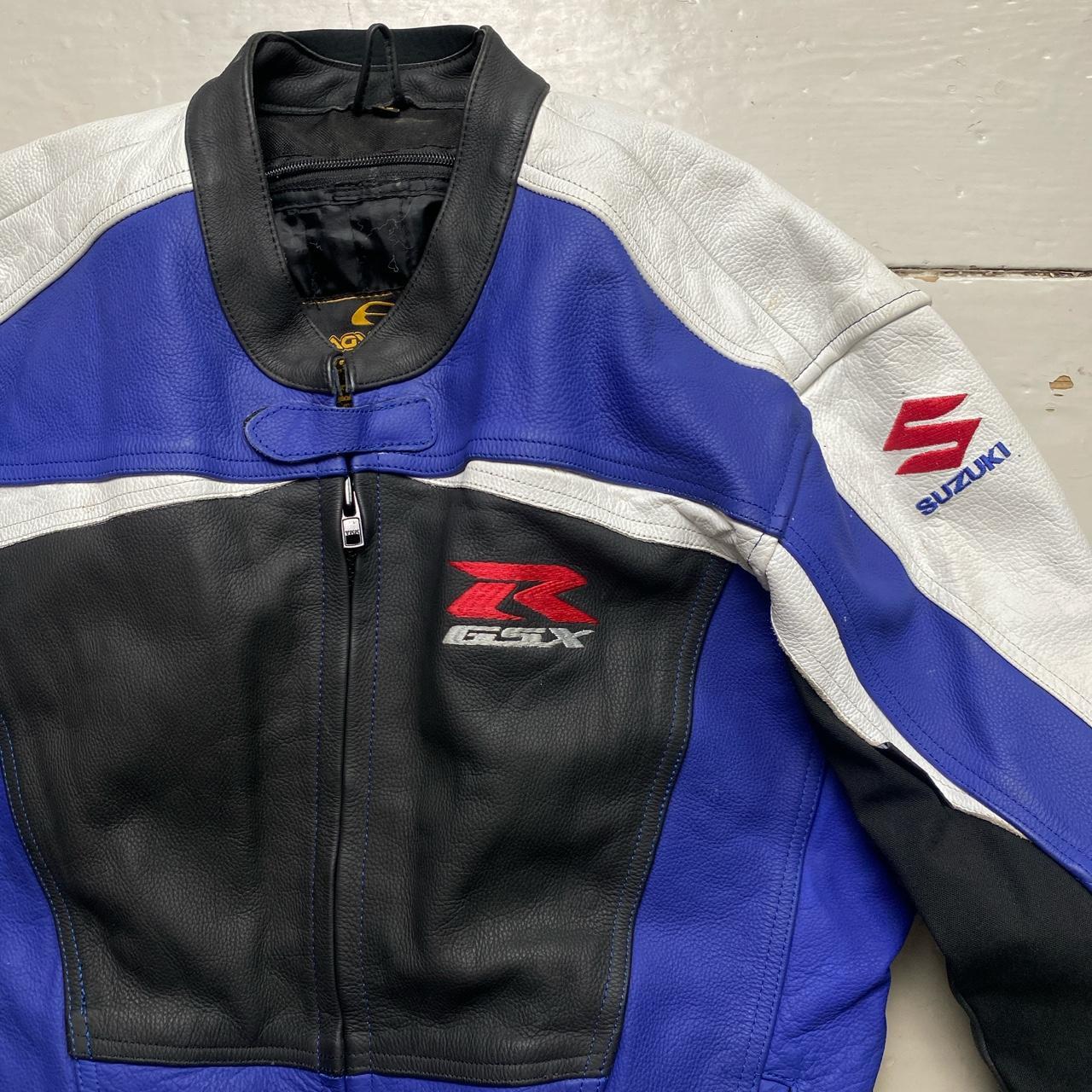 Suzuki R GSX Blue White Black and Red Leather Motorcycle Biker Jacket