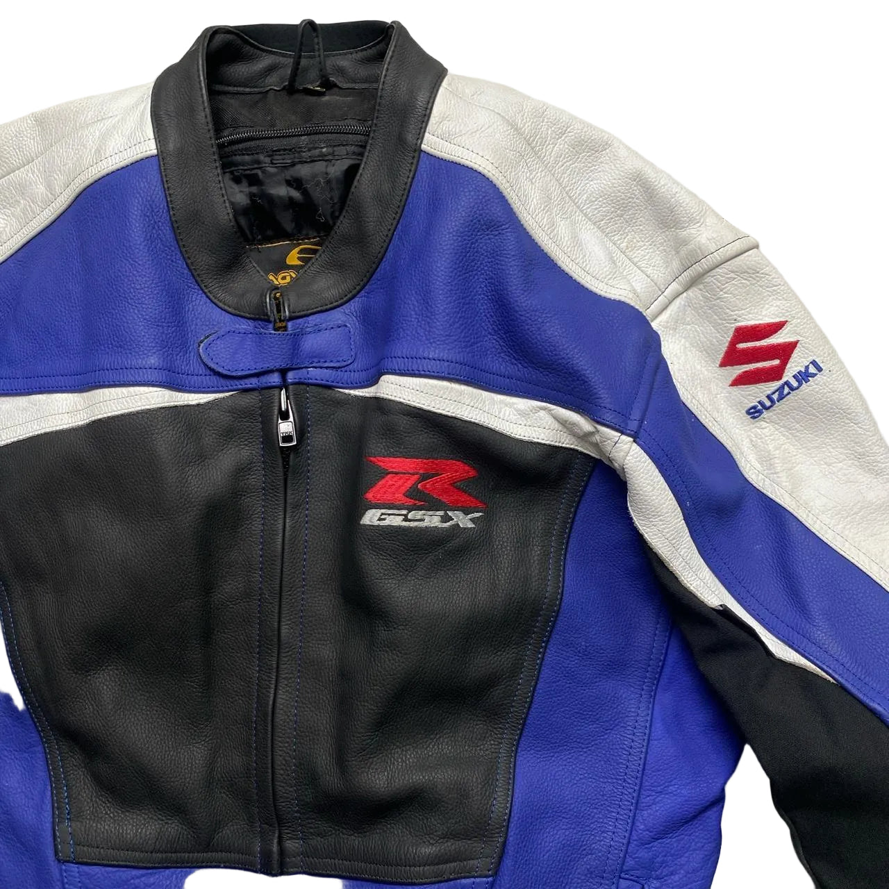 Suzuki R GSX Blue White Black and Red Leather Motorcycle Biker Jacket (46)