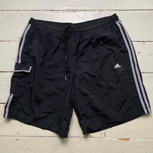 Adidas Vintage Shell Track Pant Cargo Shorts Black and Silver