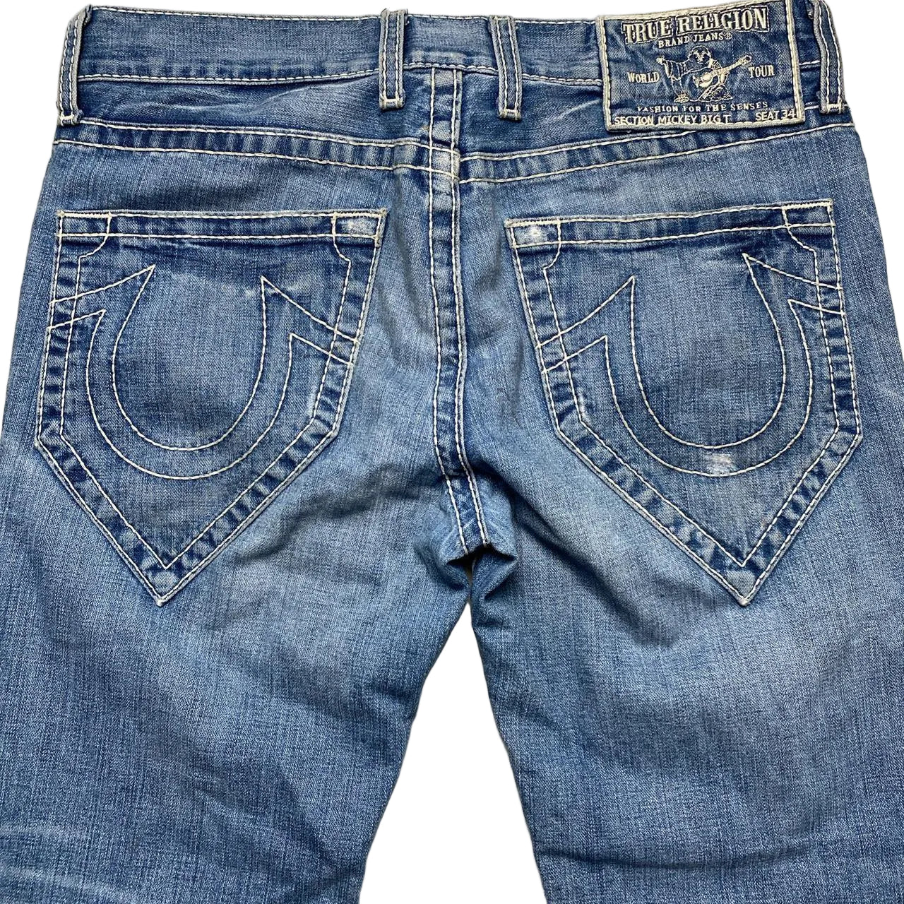 True Religion Mickey Big T Light Blue Big White Stitch Jeans (34W)