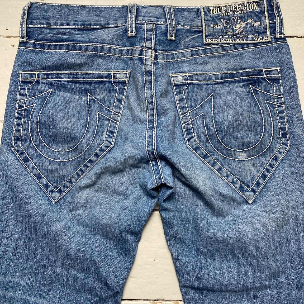 True Religion Mickey Big T Light Blue Big White Stitch Jeans