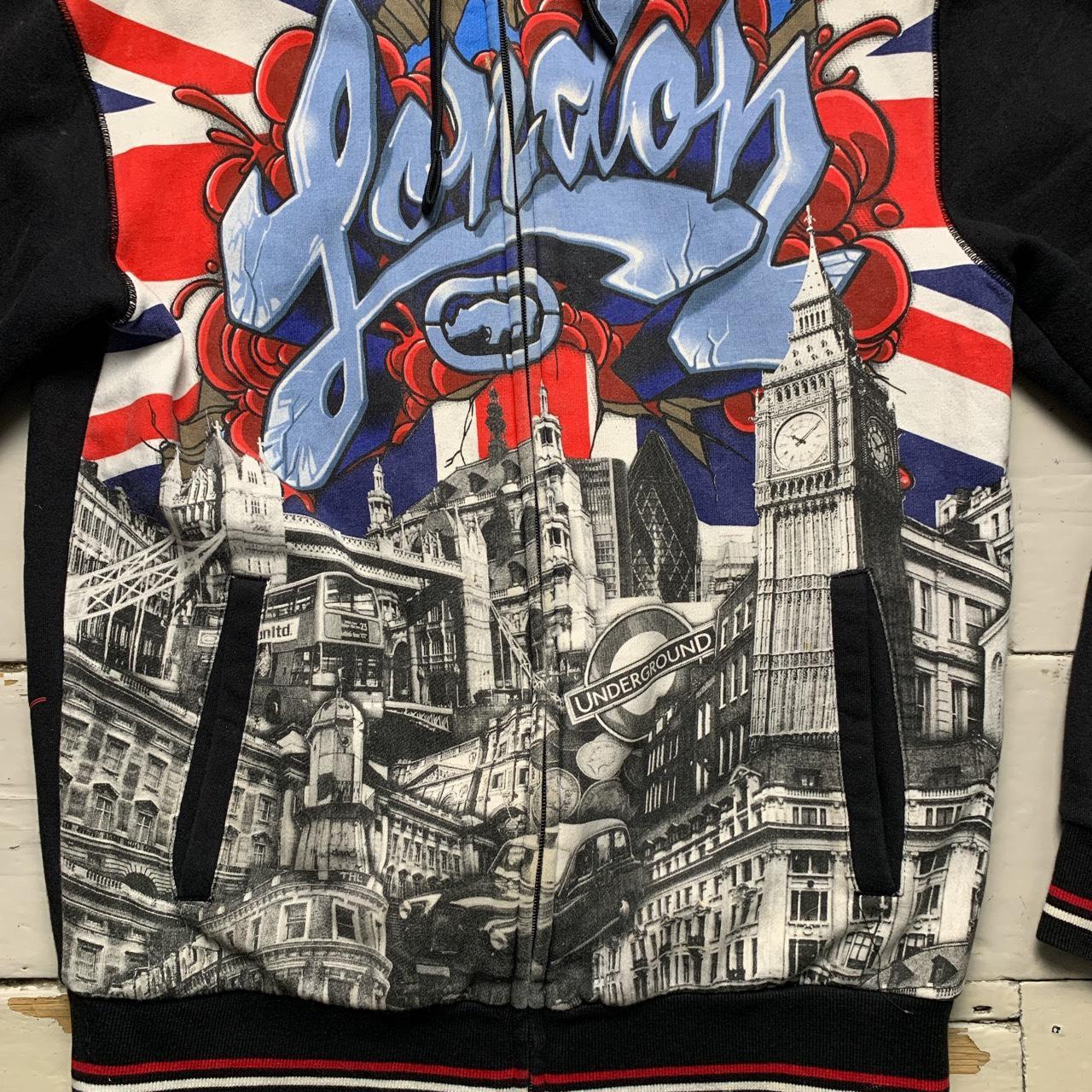 Ecko London Vintage Unlimited Black Blue and Red Graffiti Hoodie