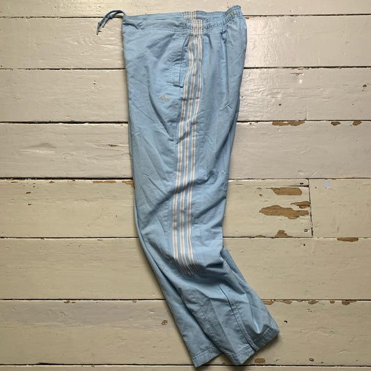 Adidas Vintage Baby Blue and White Shell Track Pant Bottoms