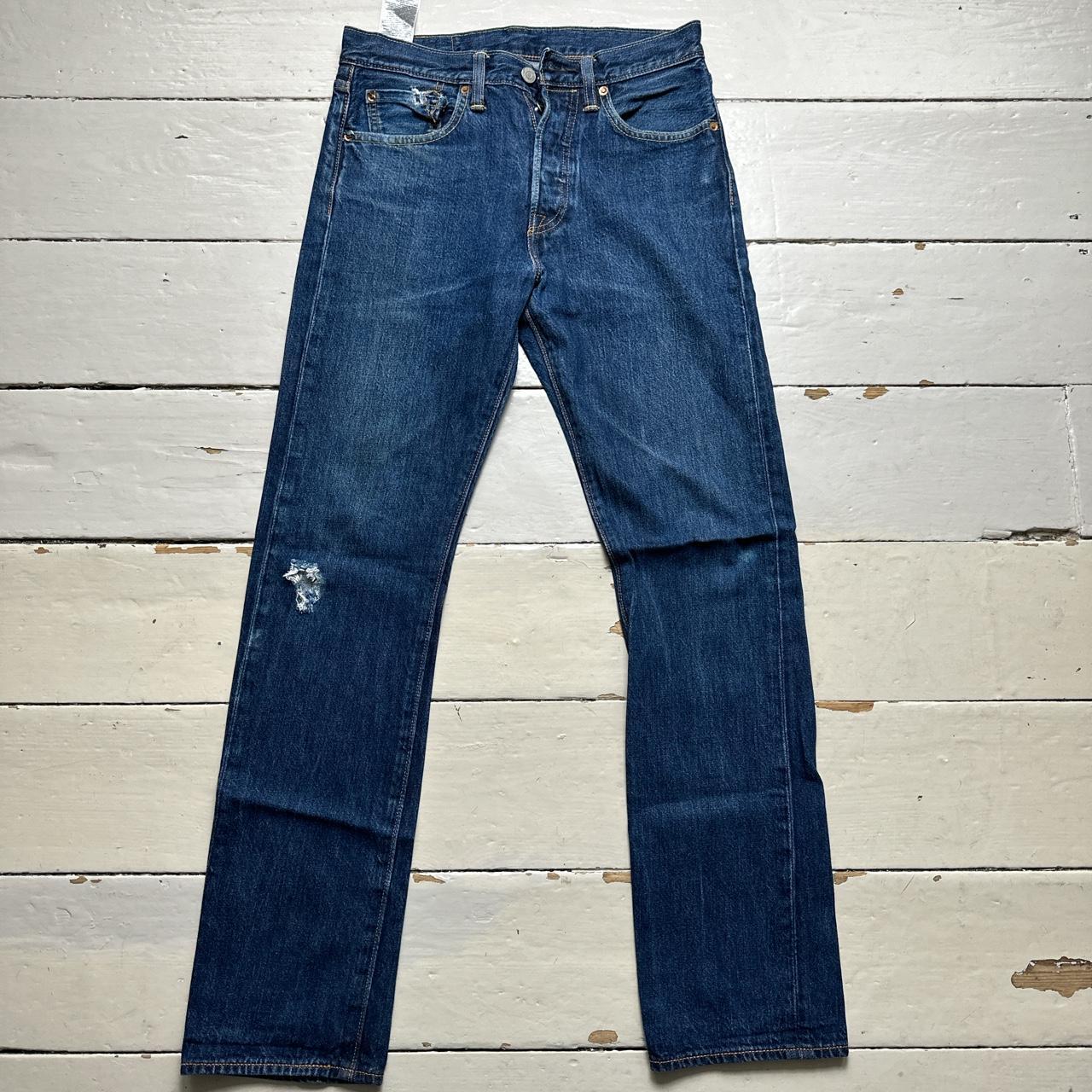 Levis 501 Navy Distressed Jeans