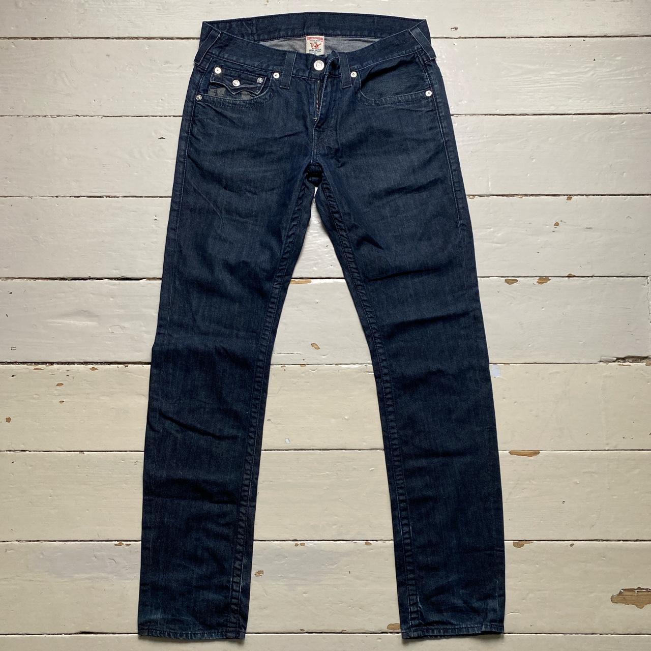 True Religion Boot Cut Navy and Black Painted Logo Jeans