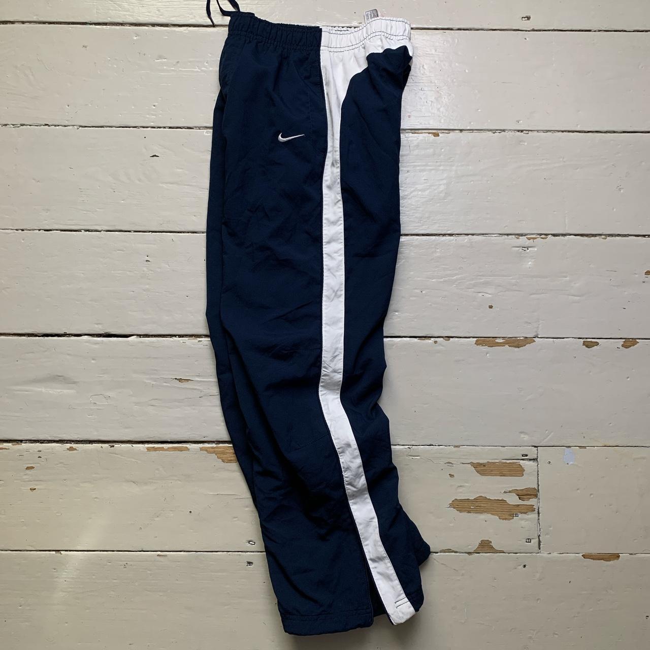 Nike Swoosh Navy and White Shell Baggy Track Pant Bottoms