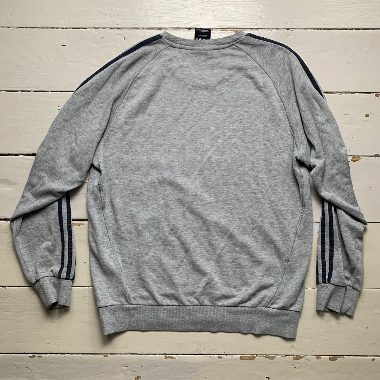 Adidas Performance Essentials Grey and Navy 3 Stripe Jumper