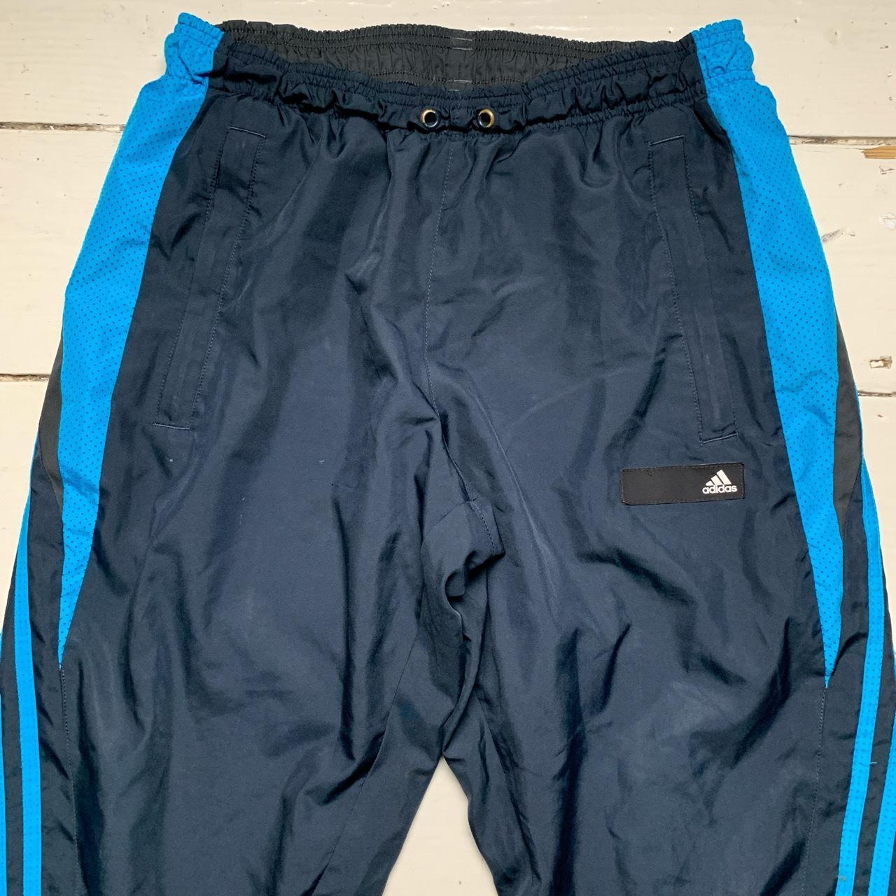 Adidas Vintage Black Navy and Blue Shell Trackpant Baggy Bottoms