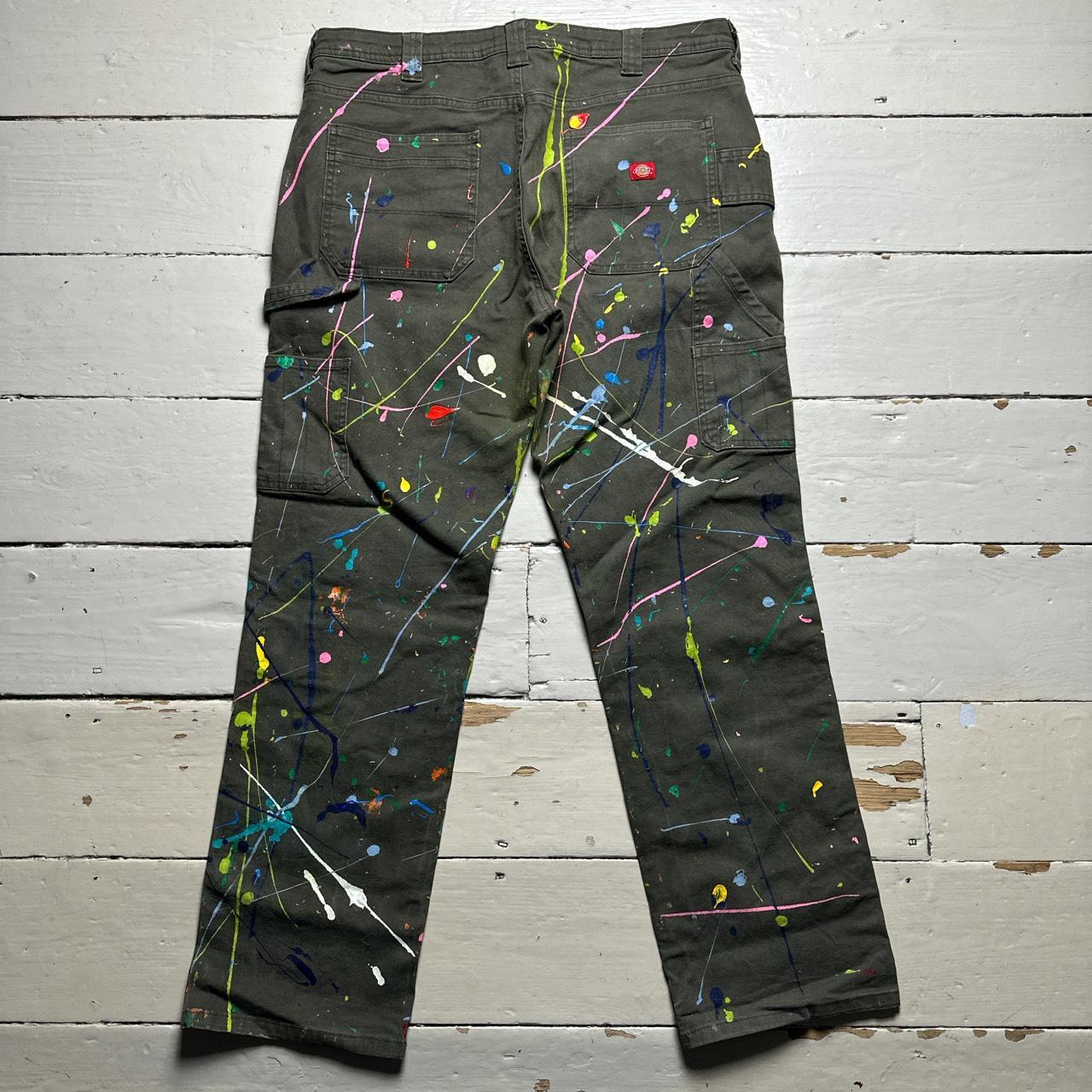 Dickies Khaki Green Paint Splash Cargo Trousers Womens